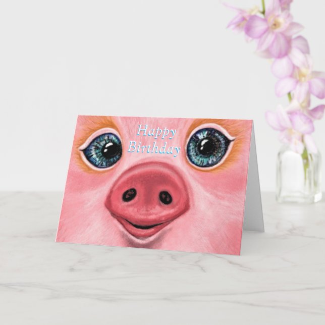 Cute Pig Birthday Card - Smile (Orchid)