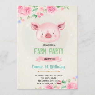 Cute pig birthday invitation