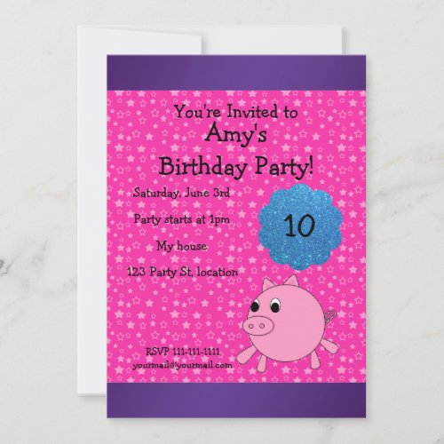 Cute pig birthday invitation