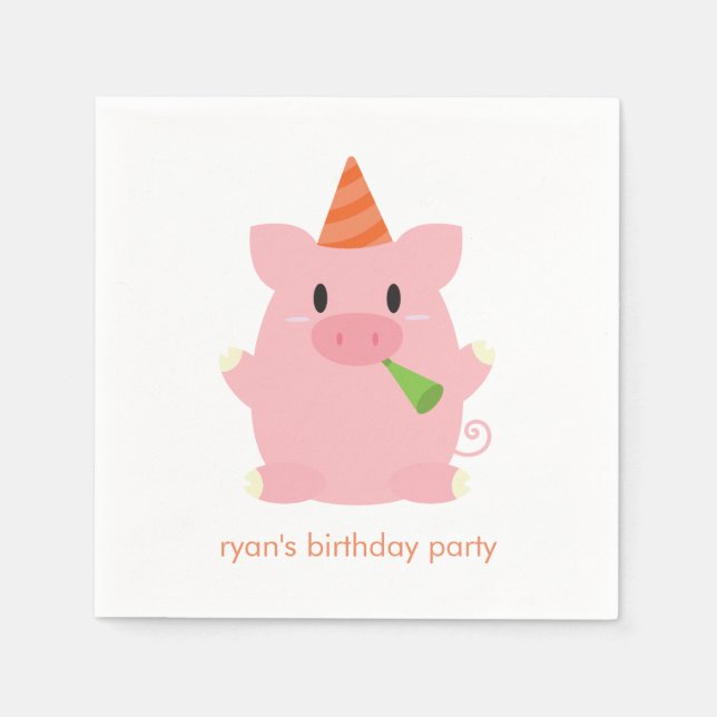 Cute Pig Birthday Party Paper Napkins (Front)