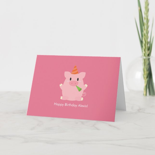 Cute Pig Birthday Thank You Card (Front)