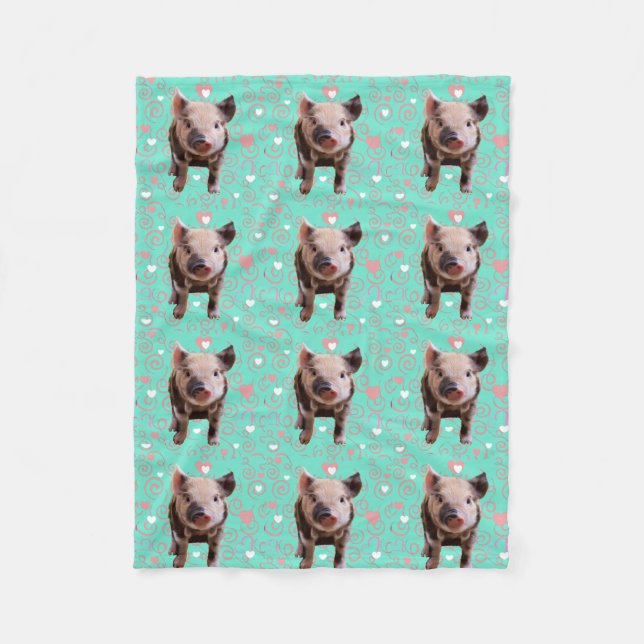Cute Pig - Blue & Pink Swirls Fleece Blanket (Front)