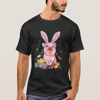 Cute Pig Bunny Egg Hunting Colorful Egg Happy East T-Shirt