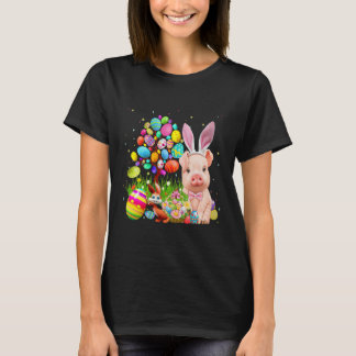 Cute Pig Bunny Egg Hunting Colorful T-Shirt
