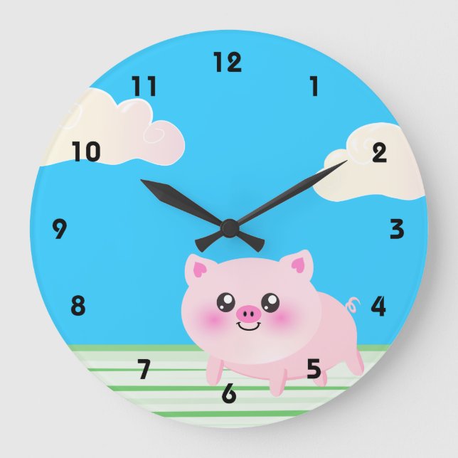 Cute pig cartoon large clock (Front)