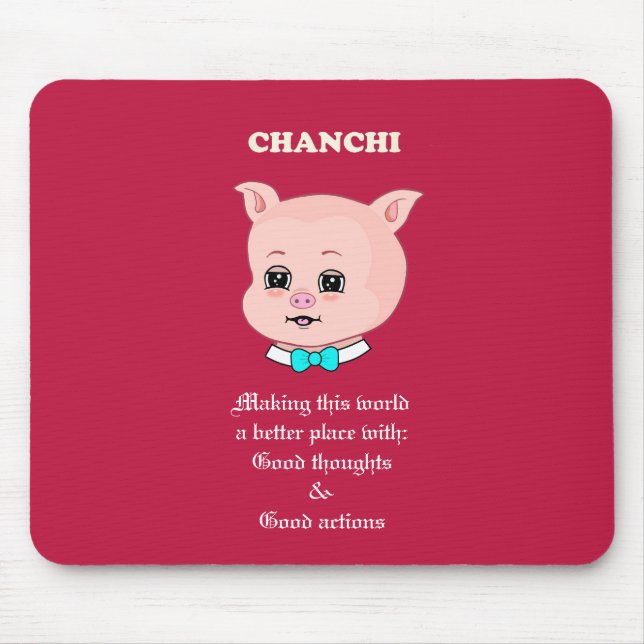 Cute Pig Cartoon on Burgundy Mouse Pad (Front)