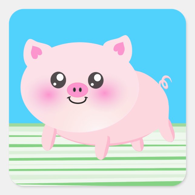 Cute pig cartoon square sticker (Front)