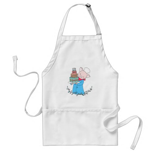 Cute Pig Chef Holding a big cake Baking Lover Adult Apron