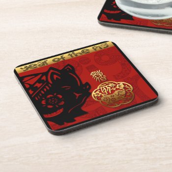 Cute Pig Chinese New Year Zodiac Birthday Shpc Beverage Coaster by 2020_Year_of_rat at Zazzle
