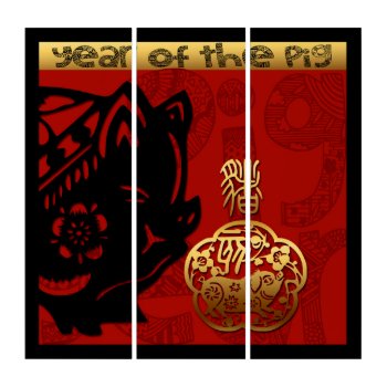 Cute Pig Chinese New Year Zodiac Birthday Triptych by 2020_Year_of_rat at Zazzle