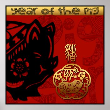 Cute Pig Chinese Year Zodiac Birthday Square P Poster by 2020_Year_of_rat at Zazzle
