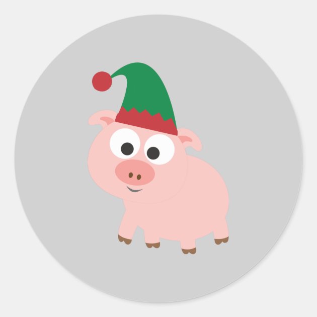 Cute Pig Christmas Elf Classic Round Sticker