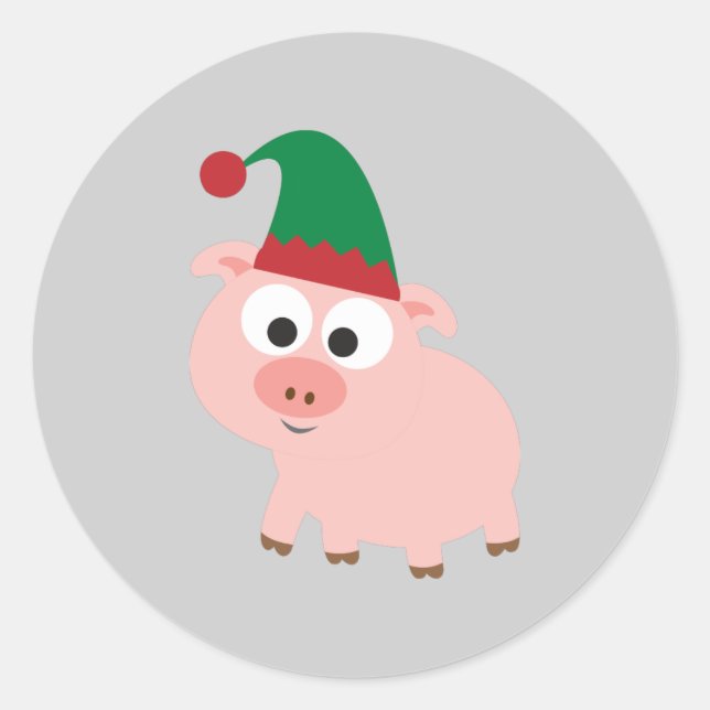 Cute Pig Christmas Elf Classic Round Sticker (Front)