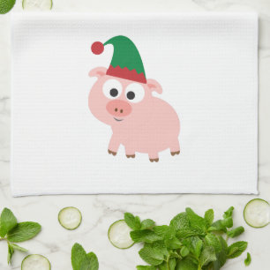 Cute Pig Christmas Elf Kitchen Towel