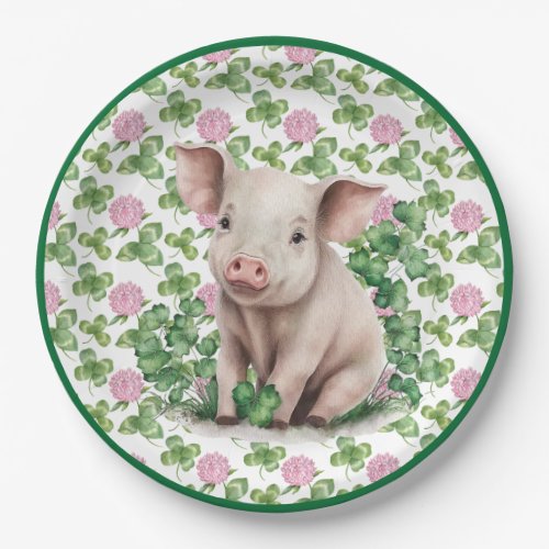 Cute Pig  Clover  St Patricks Day Paper Plates