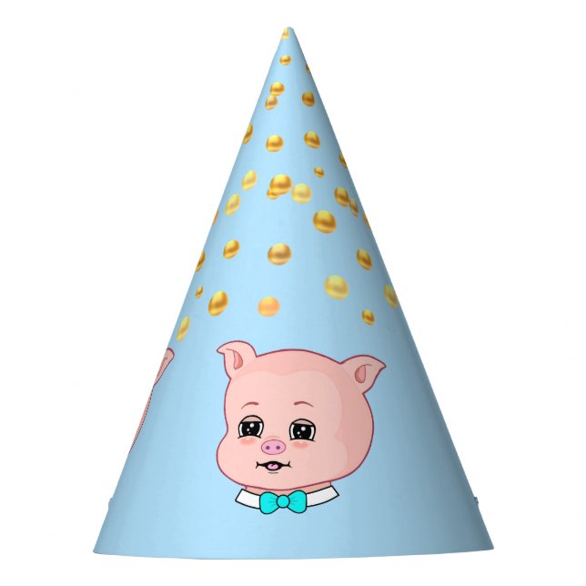 Cute Pig & Confetti Party Hat (Front)