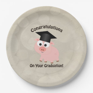 Cute Pig Congratulations on Your Graduation Paper Plates