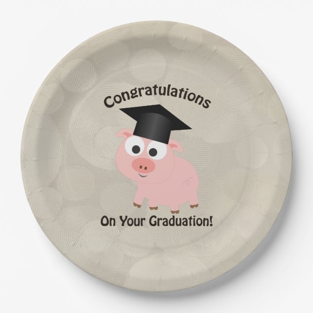 Cute Pig Congratulations on Your Graduation Paper Plates (Front)