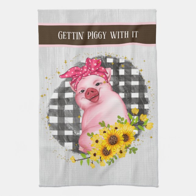 cute pig Country kitchen add text Towel (Vertical)