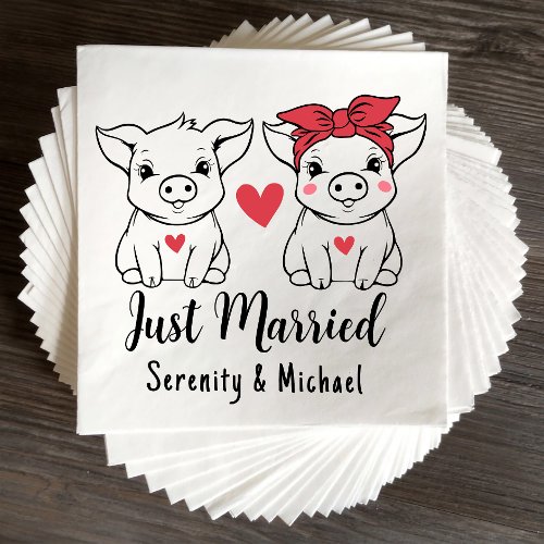 Cute Pig Country Wedding Farm Just Married  Napkins