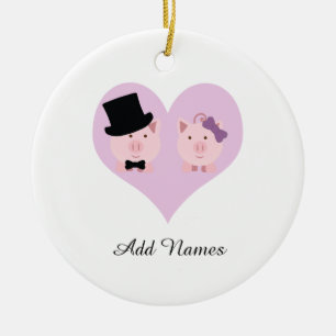 Cute Pig Couple Ceramic Ornament