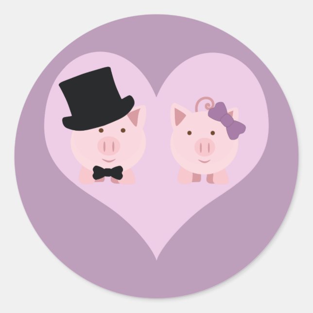 Cute Pig Couple Classic Round Sticker (Front)