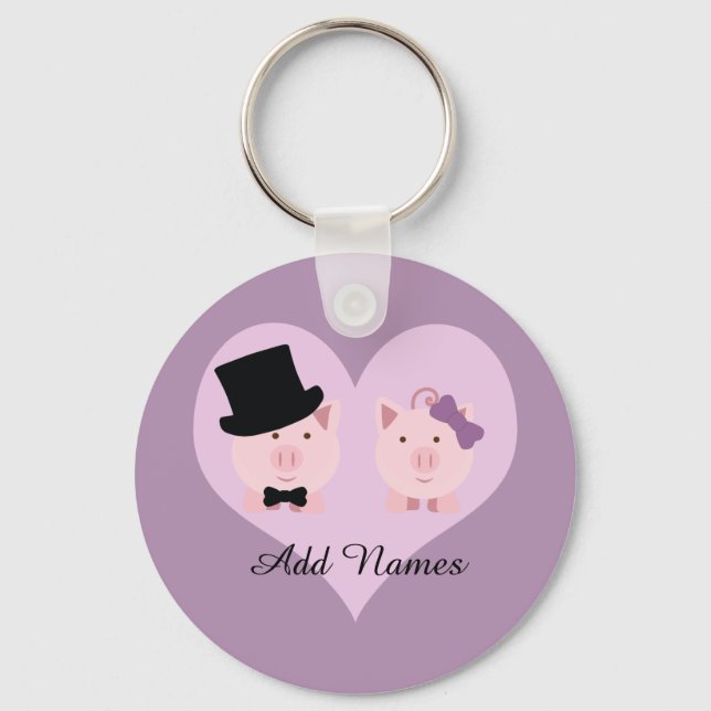 Cute Pig Couple Keychain (Front)