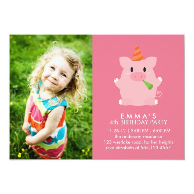 Cute Pig Custom Photo Birthday Party Card