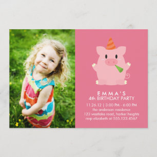 Cute Pig Custom Photo Birthday Party Invitation