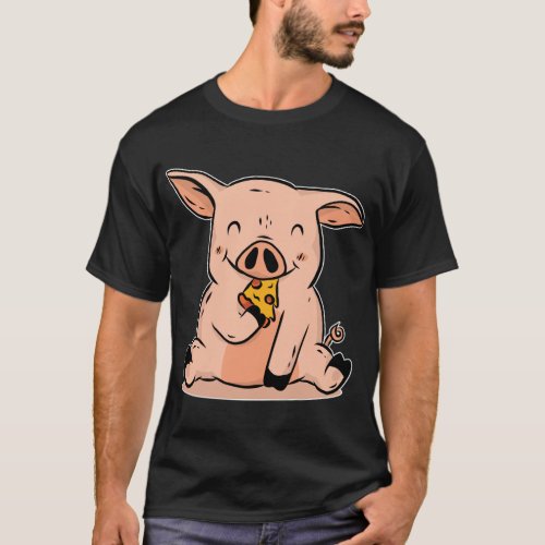 Cute Pig Eating Pizza T_Shirt
