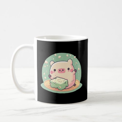 Cute Pig Enjoys Tofu Adorable Animal Loves Delicio Coffee Mug