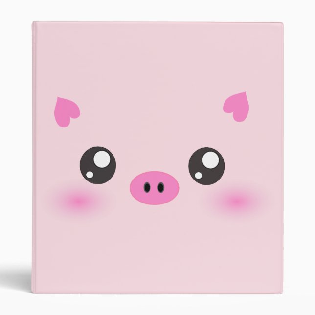 Cute Pig Face - kawaii minimalism 3 Ring Binder (Front)
