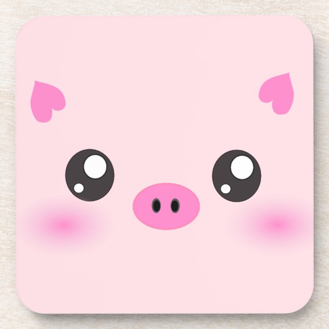 Cute Pig Face - kawaii minimalism Beverage Coaster (Front)
