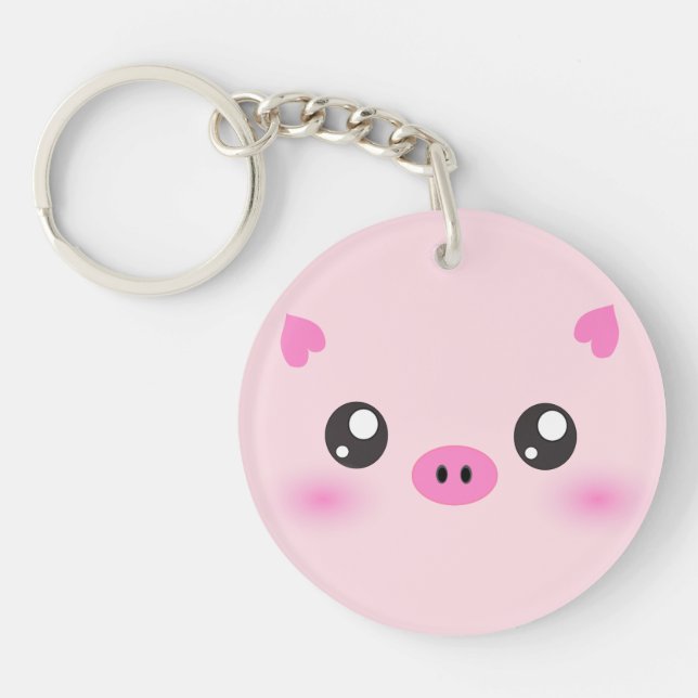 Cute Pig Face - kawaii minimalism Keychain (Front)