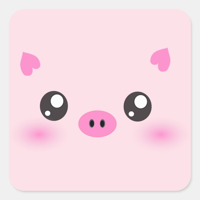 Cute Pig Face - kawaii minimalism Square Sticker (Front)