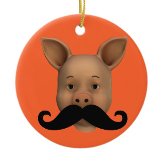 Cute Pig Face With Beard Ceramic Ornament