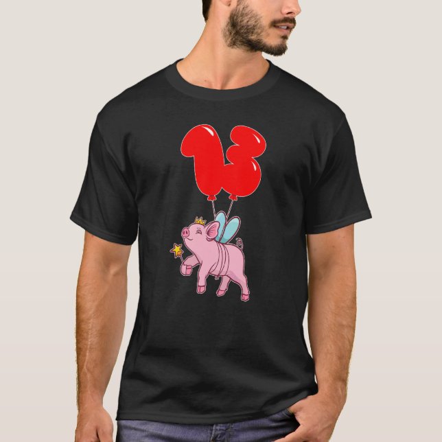 Cute Pig Fairy  13th Birthday  Kids Balloon Party T-Shirt (Front)