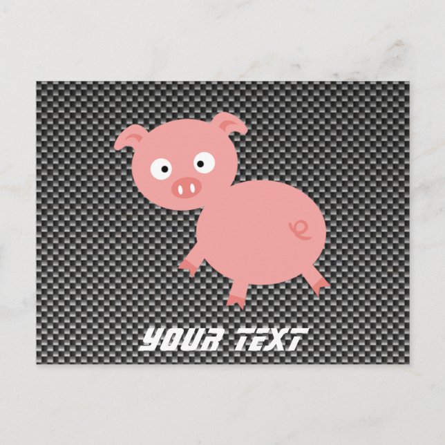 Cute Pig; Faux Carbon Fiber Postcard (Front)
