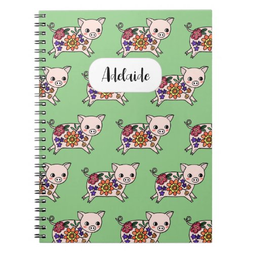 Cute Pig Funny Floral Piggy Farm Barnyard Custom  Notebook