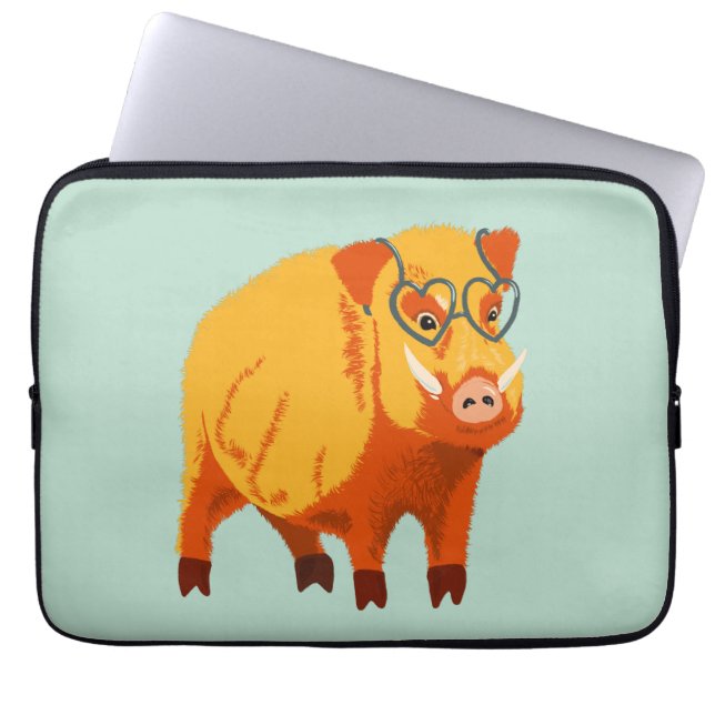 Cute Pig - Geek Boar With Glasses Laptop Sleeve (Front)