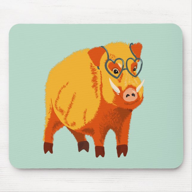 Cute Pig - Geek Boar With Glasses Mouse Pad (Front)
