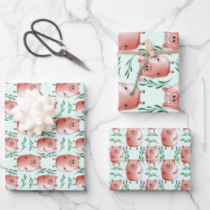 Cute Pig Gift Tags Farm Animal Birthday & Holiday Wrapping Paper Sheets