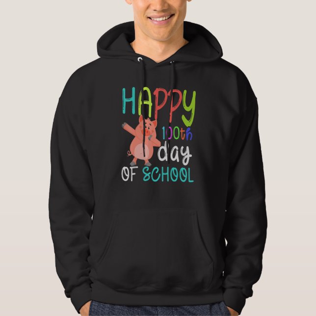 Cute Pig Happy 100th Day Of School Farm Animal Kid Hoodie (Front)