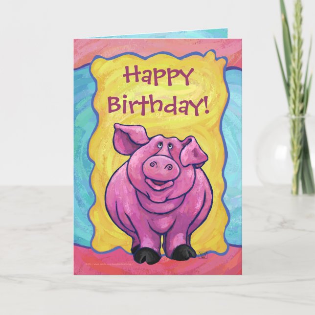 Cute Pig Happy Birthday Card (Front)