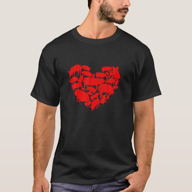 Cute Pig Hearts Animals Lover Valentines Day Coupl T-Shirt (Front)