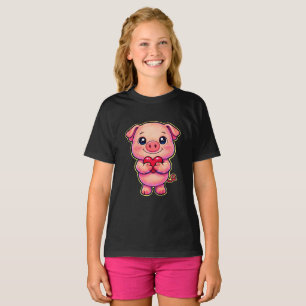 Cute Pig Holding Red Heart Kawaii Piglet Lover T-Shirt