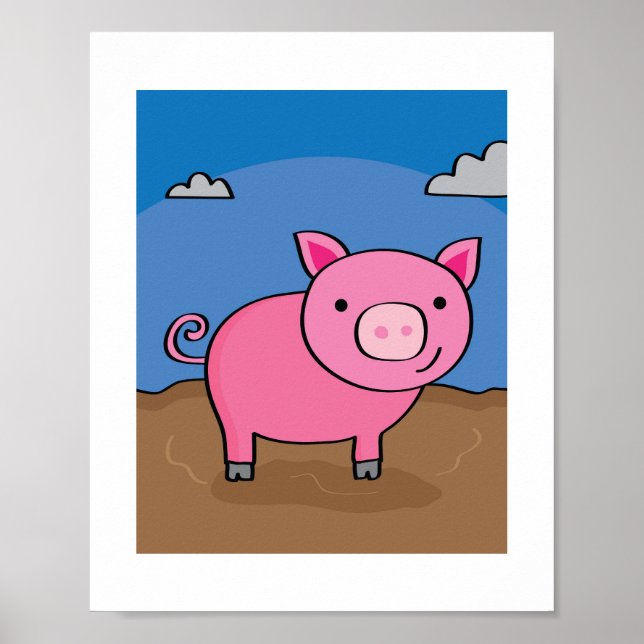 Cute Pig Illustration Kids Farm Animal Art Poster (Front)