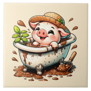 Cute pig in a mud bath bathroom ceramic tile