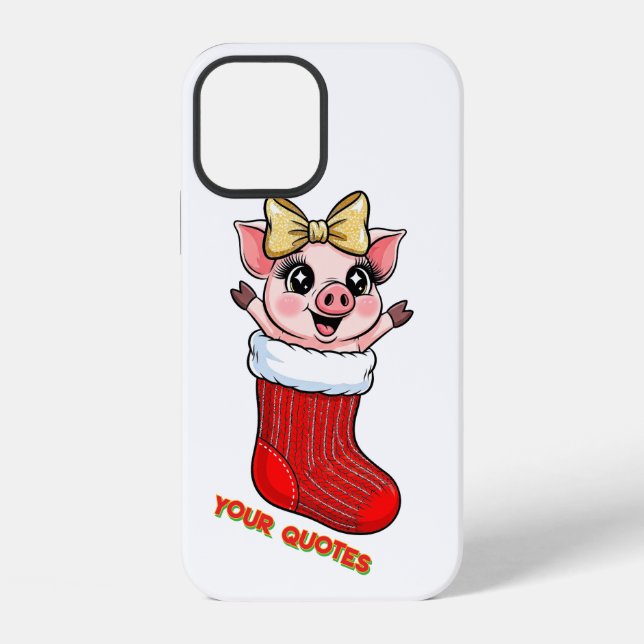 Cute Pig in Christmas Stocking Iphone Case (Back)