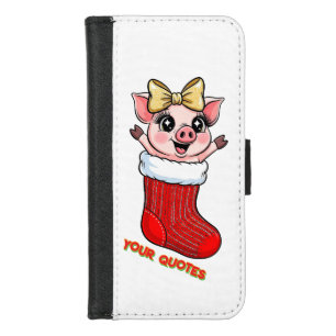 Cute Pig in Christmas Stocking iPhone 8/7 Wallet Case